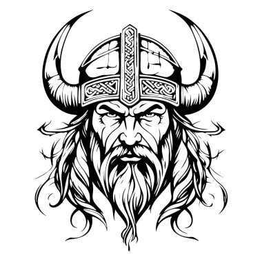 Süper sevimli vektör sanatı Viking amblemi. Vektör illüstrasyonu