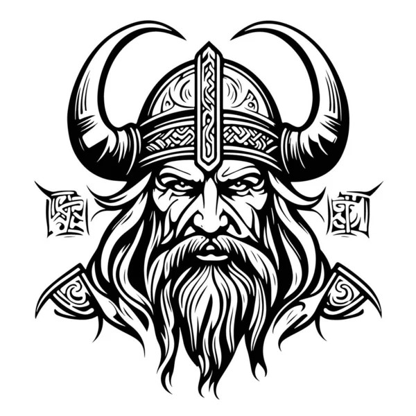 Fantástico Hermoso Emblema Vikingo Vector Logo Arte Ilustración Vectorial — Vector de stock