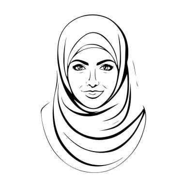 Güzel Müslüman kadın vektör logosu sanatı. Vektör illüstrasyonu