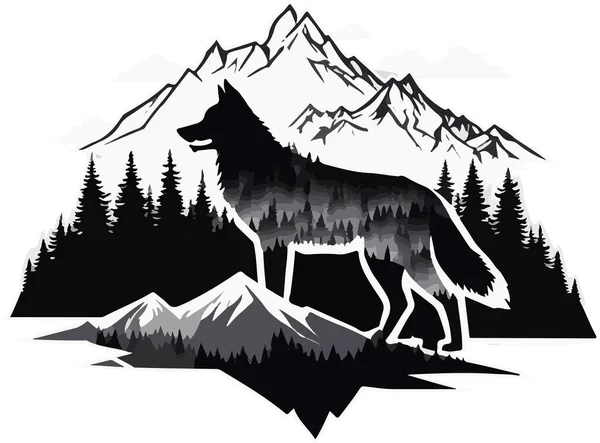 Fantastische Mooie Wolf Berg Vector Kunst Vectorillustratie — Stockvector