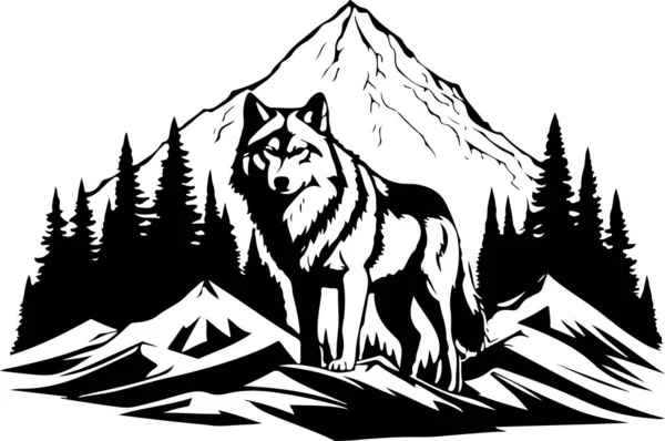 Muhteşem sevimli kurt dağı amblem vektör sanatı. Vektör illüstrasyonu