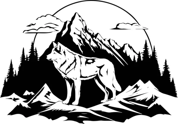 Superbe Emblème Montagne Loup Art Vectoriel Illustration Vectorielle — Image vectorielle