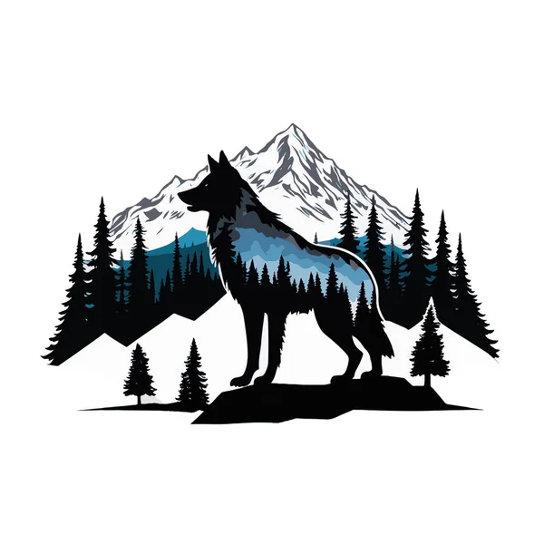 Prachtige Mooie Wolf Berg Vector Kunst Vectorillustratie — Stockvector