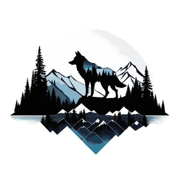 Grote Mooie Wolf Berg Embleem Vector Kunst Vectorillustratie — Stockvector
