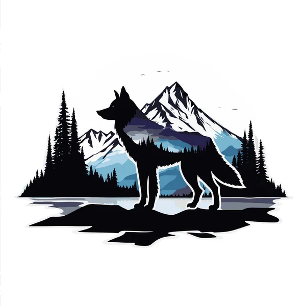Όμορφη Όμορφη Λύκος Βουνό Έμβλημα Διάνυσμα Τέχνης Εικονογράφηση Διανύσματος — Διανυσματικό Αρχείο
