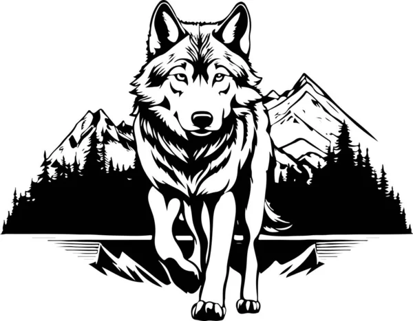 Fantastique Belle Montagne Loup Emblème Vectoriel Art Illustration Vectorielle — Image vectorielle