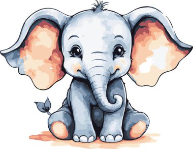 Güzel suluboya bebek fil vektör sanatı. Vektör illüstrasyonu