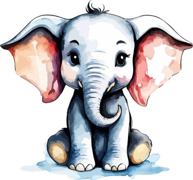 Nefes kesici suluboya bebek fil vektör sanatı. Vektör illüstrasyonu