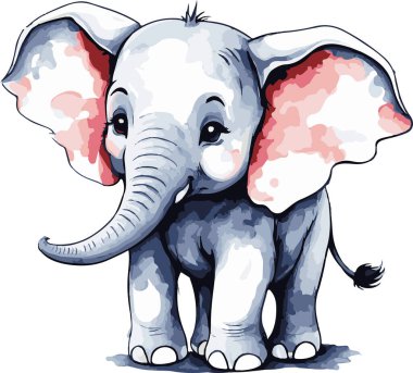 Çok güzel suluboya bebek fil vektör sanatı. Vektör illüstrasyonu