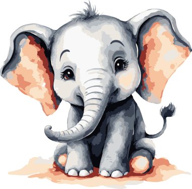 Harika suluboya bebek fil vektör sanatı. Vektör illüstrasyonu