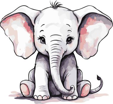 Harika suluboya şirin fil vektör sanatı. Vektör illüstrasyonu