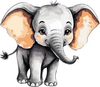 Harika bir vektör sanatı suluboya şirin bir fil. Vektör illüstrasyonu