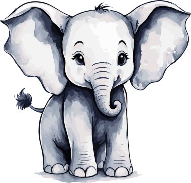 Şahane suluboya, şirin fil vektör sanatı. Vektör illüstrasyonu