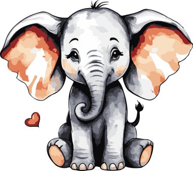 Harika bir vektör sanatı suluboya şirin fil. Vektör illüstrasyonu