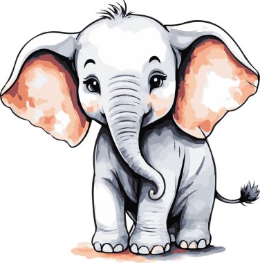 Harika bir vektör sanatı suluboya şirin bir fil. Vektör illüstrasyonu