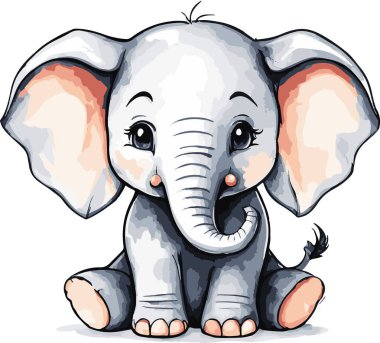 Fevkalade suluboya bebek fil vektör sanatı. Vektör illüstrasyonu