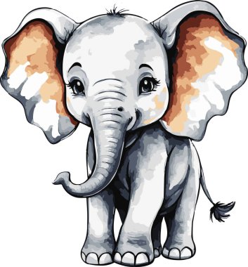 Şahane bir vektör sanatı suluboya şirin bir fil. Vektör illüstrasyonu