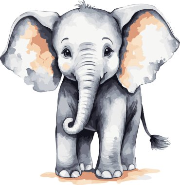 Harika suluboya, şirin fil vektör sanatı. Vektör illüstrasyonu