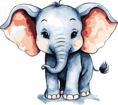 Şahane suluboya, şirin fil vektör sanatı. Vektör illüstrasyonu