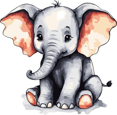 Güzel vektör sanatı suluboya şirin fil. Vektör illüstrasyonu