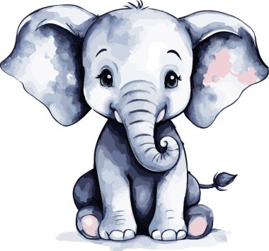 Güzel suluboya şirin fil vektör sanatı. Vektör illüstrasyonu