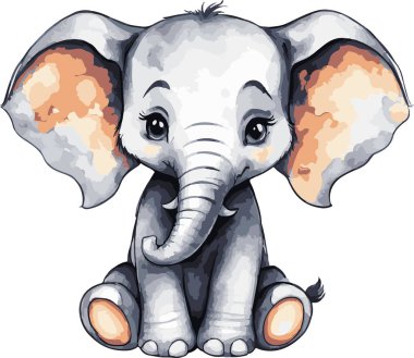 Harika suluboya, şirin fil vektör sanatı. Vektör illüstrasyonu