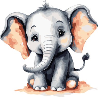 Harika suluboya, şirin fil vektör sanatı. Vektör illüstrasyonu