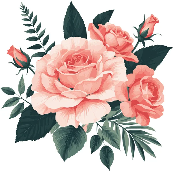 Belle Belle Grappe Roses Aquarelles Art Vectoriel Illustration Vectorielle — Image vectorielle