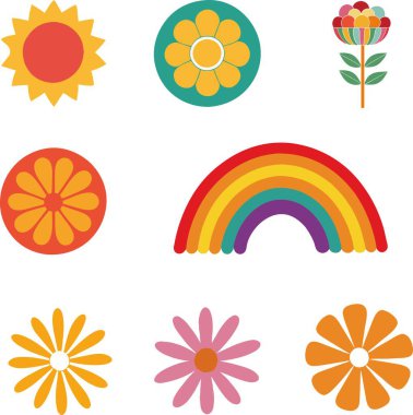 Harika ve sevimli hippi gökkuşağı gurur vektörü seti. Vektör illüstrasyonu