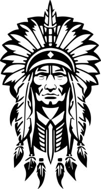 Siyah-beyaz bir vektör illüstrasyonunda inanılmaz bir ikonik Amerikan şefi, logo tasarımı, dövme tasarımı veya talep üzerine baskı için uygundur. Vektör illüstrasyonu
