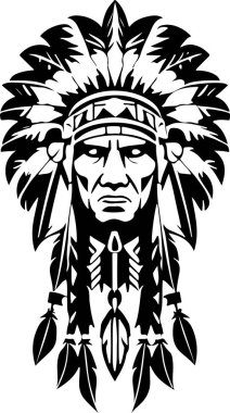 Siyah-beyaz bir vektör illüstrasyonunda nefes kesici ikonik bir Amerikan şefi logo tasarımı, dövme tasarımı veya talep üzerine baskı için uygundur. Vektör illüstrasyonu