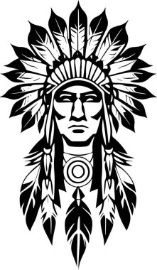 Logo tasarımı, dövme tasarımı ya da baskı için uygun siyah beyaz vektör çizimi içinde inanılmaz ikonik bir Amerikan şefi. Vektör illüstrasyonu