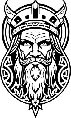Nefes kesici sanat tarzı Viking baş vektör şablonu logo tasarımı, dövme tasarımı veya talep üzerine baskı için uygun. Vektör illüstrasyonu