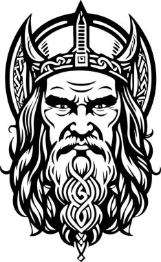 Güçlü çizgi sanatı stili Viking baş vektör şablonu logo tasarımı, dövme tasarımı veya talep üzerine baskı için uygundur. Vektör illüstrasyonu
