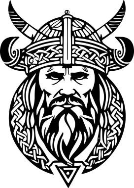 Büyük çizgi sanatı stili Viking baş vektör grafik şablonu, logo tasarımı, dövme tasarımı veya talep üzerine baskı için uygundur. Vektör illüstrasyonu