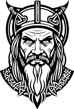 Muhteşem çizgi sanatı stili Viking baş vektör şablonu logo tasarımı, dövme tasarımı veya talep üzerine baskı için uygun. Vektör illüstrasyonu