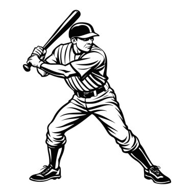 Harika beyzbol oyuncusu siyah mürekkep şeffaf vektör. Vektör illüstrasyonu