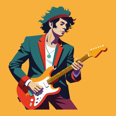 Büyük gitarist müzisyen tam renk vektör sanatı. Vektör illüstrasyonu
