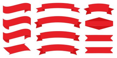 İnanılmaz güzel bir kurdele, afiş ya da etiket vektör seti. Düz kırmızı renk. Vektör illüstrasyonu