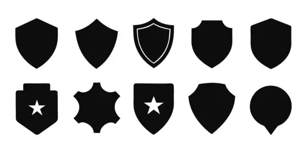 Harika bir kalkan, rozet vektör sanat seti. Düz siyah renk. Vektör illüstrasyonu