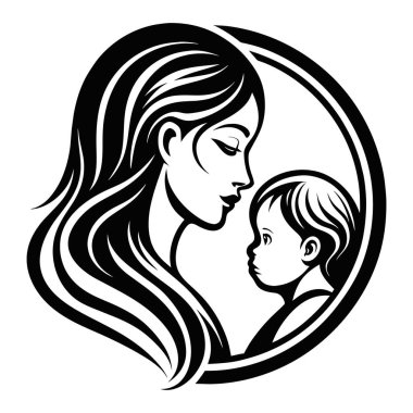 Harika ve güzel Anneler Günü siyah çizgi tarzı sanat. Vektör illüstrasyonu