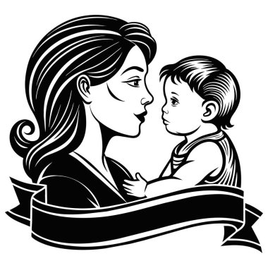 Süper Anneler Günü siyah çizgi tarzı sanat. Vektör illüstrasyonu