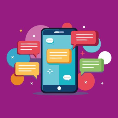 Harika bir akıllı telefon, mesajlaşan uygulama şablon baloncukları. - Evet. Vektör illüstrasyonu