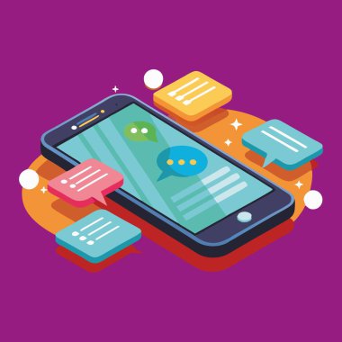 Harika bir akıllı telefon, mesajlaşan uygulama şablon baloncukları. - Evet. Vektör illüstrasyonu