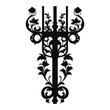 Siyah çubuklardan oluşan güzel ve süslü bir siluet. Süslü demirin vektör silueti. Vektör illüstrasyonu
