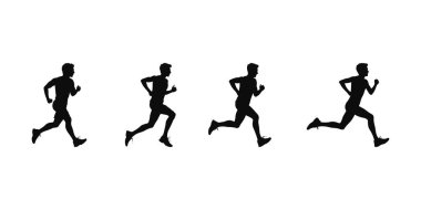 Koşu, koşu ve maratonun vektör çizimi. Beyaz zemin. Vektör illüstrasyonu