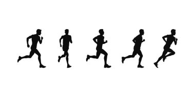 Koşu, koşu ve maratonun vektör çizimi. Beyaz zemin. Vektör illüstrasyonu