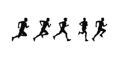 Koşu, koşu ve maratonun vektör çizimi. Beyaz zemin. Vektör illüstrasyonu