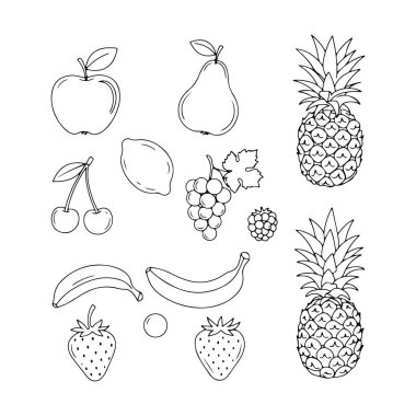 Çocuk Faaliyetleri için Fruits taslağı. Vektör illüstrasyonu