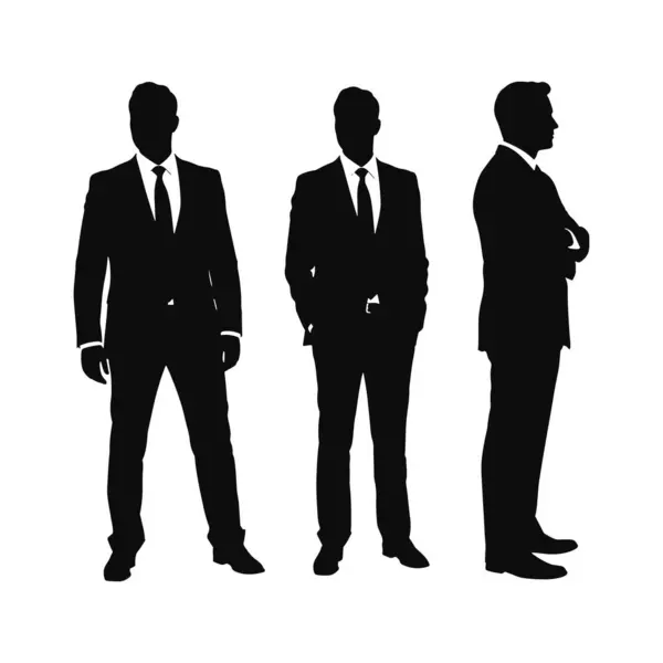 Takım Elbise ve Kravat Koleksiyonundaki Profesyonel Erkek Siluetleri. Resmi Takım Elbiseli Üç İşadamı Silueti. Vektör illüstrasyonu
